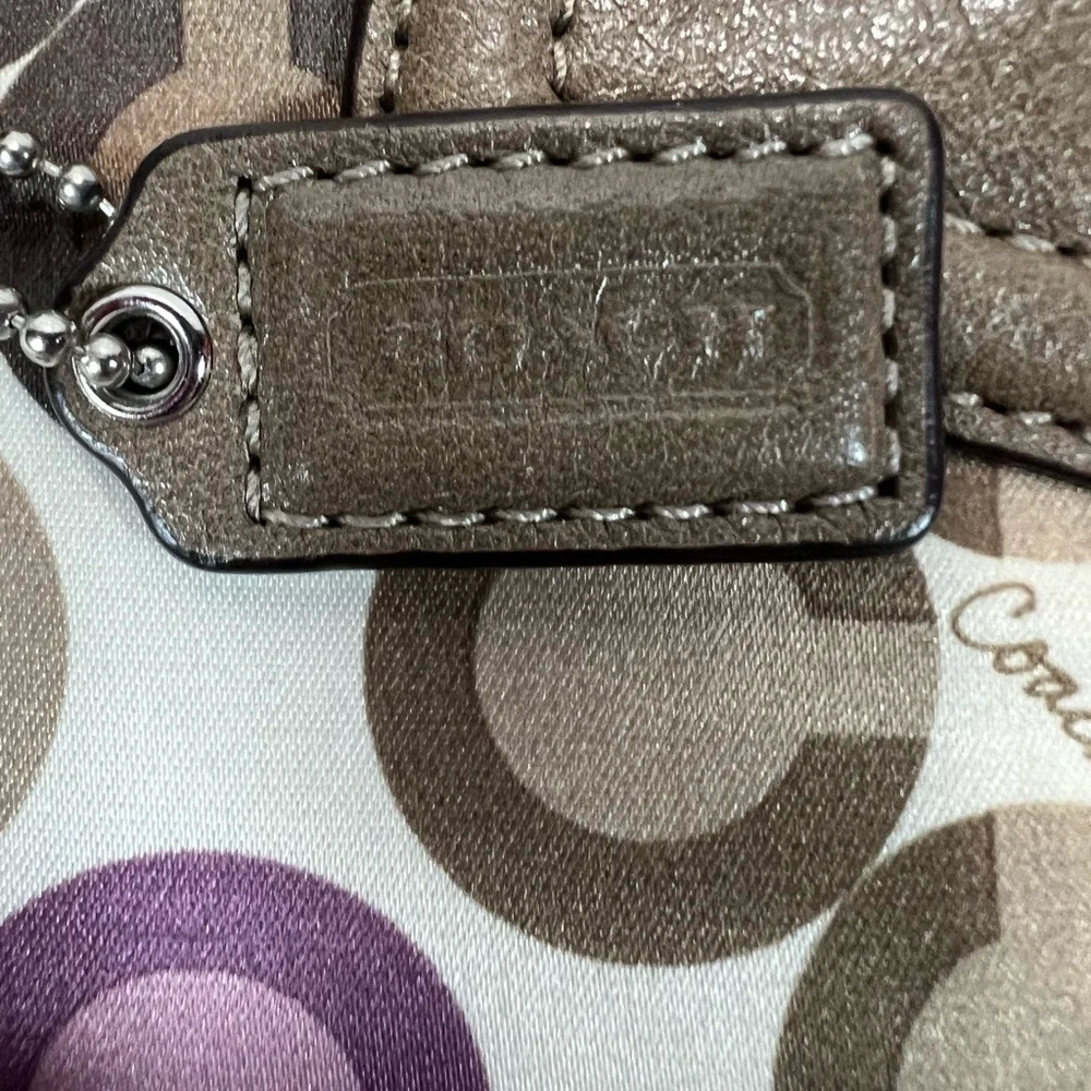 Coach Signature Circle Print Wristlet in Brown, Cream & Purple